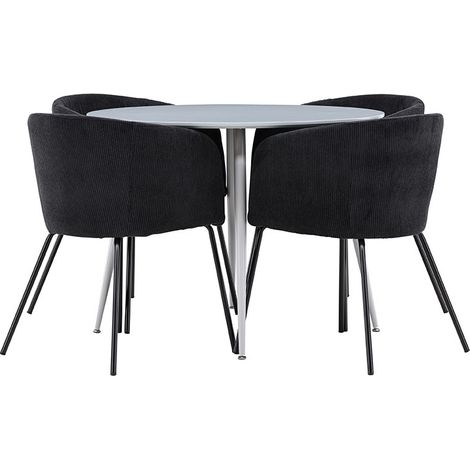 Plaza ensemble pour salle à manger table Ø100cm et 4 chaises velours avec accoudoirs gris. (1/5)