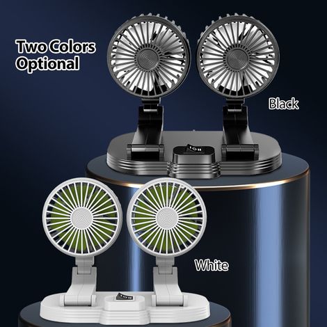 Ventilateur voiture double tête Ortviai FL-111-USB rotation 360° silencieux puissant 2 vitesses USB 12V 24V noir compact (1/5)