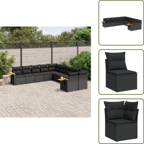 10-tlg. Garten-Sofagarnitur mit Kissen Schwarz Poly Rattan - Gartensofas - Outdoor Möbel - Gartenmöbelset - Lounge Set - Rattan Gartenmöbel (1/5)