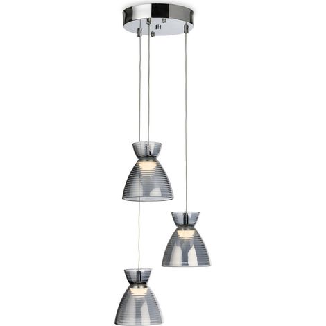 Firstlight Royale Luminaire suspendu Royale à 3 lampes chromé avec verre décoratif fumé, 3 LED 993 lm 3000 K