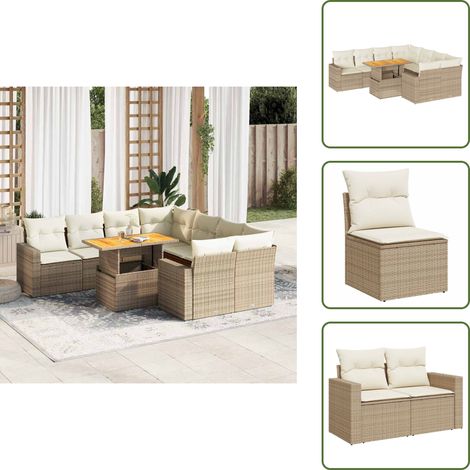 9-tlg. Garten-Sofagarnitur mit Kissen Beige Poly Rattan - Garten Sofagarnitur - Garten Sofagarnituren - Outdoor Sofagarnitur - Sofagarnitur Terrasse (1/5)