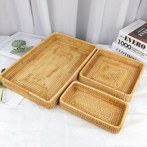 Panier de rangement de bureau en rotin tressé vietnamien, idéal pour ranger des en-cas et autres petits objets. Panier multifonctionnel, taille moyenne. (1/5)
