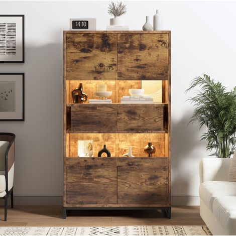 Vetrina LED 80 x 40 x 138 cm in MDF, porte in acrilico, 2 cassetti, nero effetto legno DESVIAE (1/5)