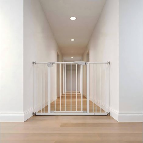 Cancelletto di sicurezza 75-115 x 76 cm in metallo bianco con portina – MEUBLIV (1/5)