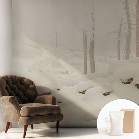 Papier peint intissé décoratif pour salon chambre et cuisine Facile à poser avec colle Forêt enneigée 250x250 cm (1/5)