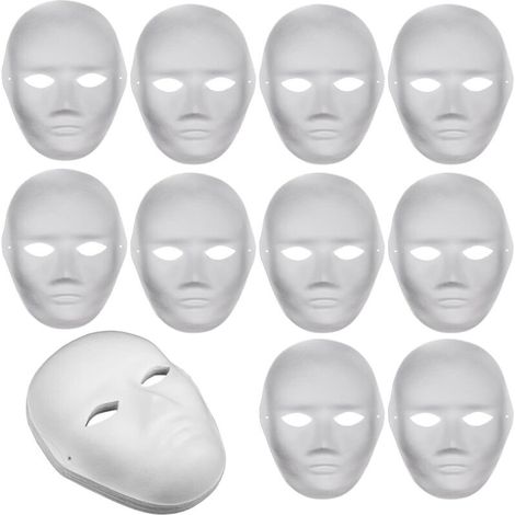 10 Pièces DIY Blanc Papier Masques,Masque Blanc à Décorer Avec Peintures et Pinceaux,Parfaits pour la peinture de carnaval, le cosplay et les fêtes d'Halloween. (1/5)