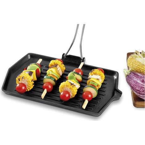 Barazzoni Bistecchiera Ghisa 35x21 cm con Manico Pieghevole per Gas Elettrica Barbecue e Forno
