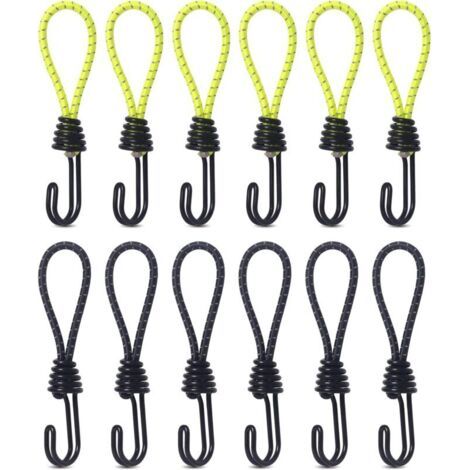 Tendeur élastique UlisemBungee, robuste avec crochet, résistant aux chocs, en métal, pour camping, tentes, bagages, lot de 12 (1/4)