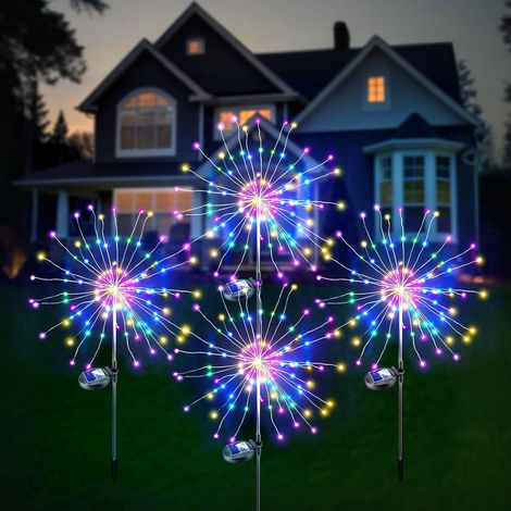 Luces solares para jardín, juego de 4, 60 luces cada una, para decoración de jardines exteriores (luz de colores) (1/5)