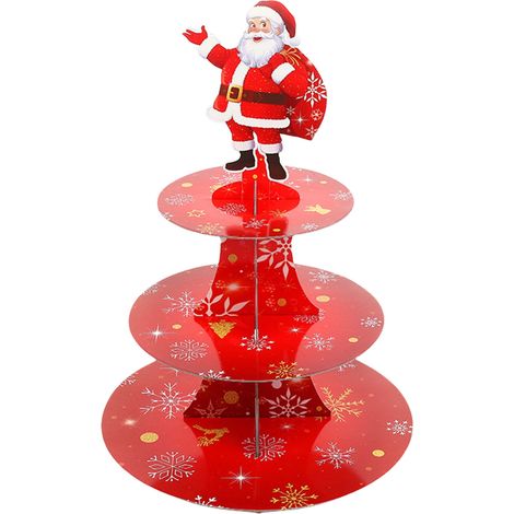 Support À Gâteaux Noël - Support À Cupcakes 3 Niveaux En Carton - Arbre Festif Pour Desserts - Rouge - 1 Pièce (1/5)