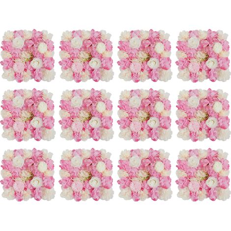 Lot de 12 panneaux muraux de fleurs artificielles, roses hortensias dahlias, mur végétal artificiel pour fond photo mariage, réception, salon et maison, décoration intérieure et extérieure - 38x38 cm (1/5)