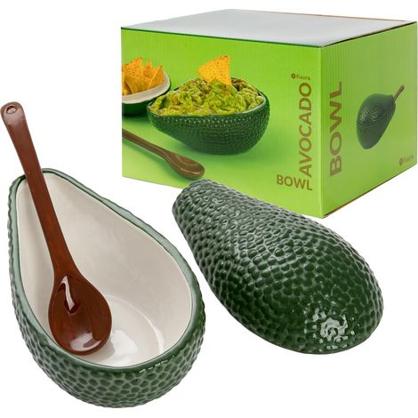 Bol à guacamole avec cuillère. Bol en forme d'avocat. Bol à guacamole en porcelaine. Bol apéritif vert. 18 x 10 cm, TU (1/5)