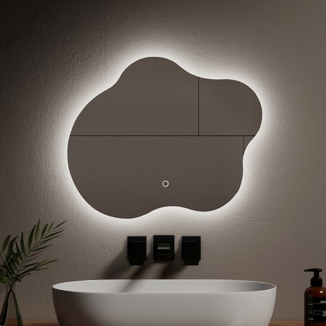 EMKE Specchi luminosi per bagno Retroilluminato a LED, Specchio dal Design Irregolare, Interruttore Touch Antiappannamento 3 Colori Dimmerabile - 60 x 50 cm