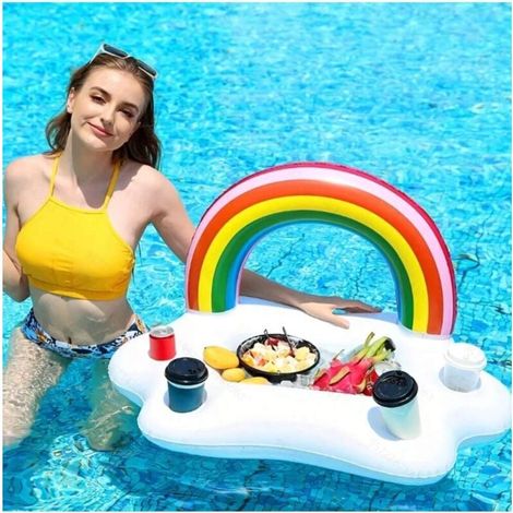 1 porte-gobelet gonflable en PVC, nuage arc-en-ciel, fournitures de fête pour piscine, plateau gonflable pour boissons et fruits, porte-gobelet à 4 trous, jouets de piscine (1/4)