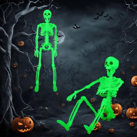 Decorazioni scheletriche per Halloween, scheletri luminosi per Halloween, decorazioni scheletriche mobili per Halloween, teschi per feste spettrali al chiuso e all'aperto (1/5)
