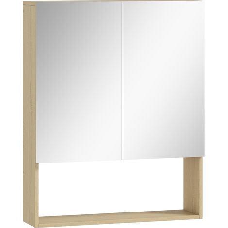 Mobile bagno con ante a specchio, ripiano aperto, montaggio a parete, rovere (1/5)