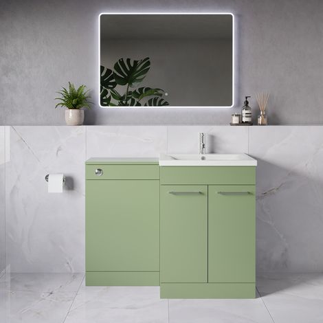 Napoli 460 Olive Green 1100mm 2 Door Vanity Unit Toilet Suite with Glide Basin - 1100mm - Chrome 160mm HandleWithout Kingston Toilet Pan