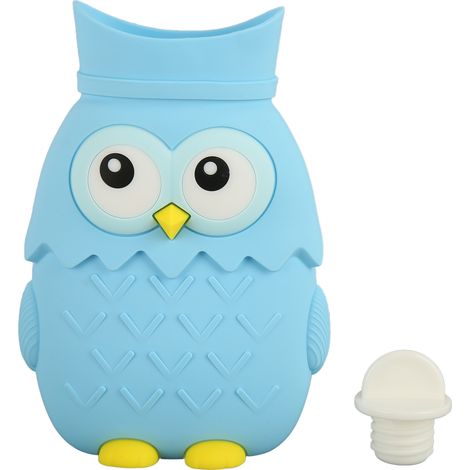 Bouillotte en Silicone pour Micro-ondes 400ml Hibou Adorable Chauffage Rapide Portable Bleu Clair (1/5)