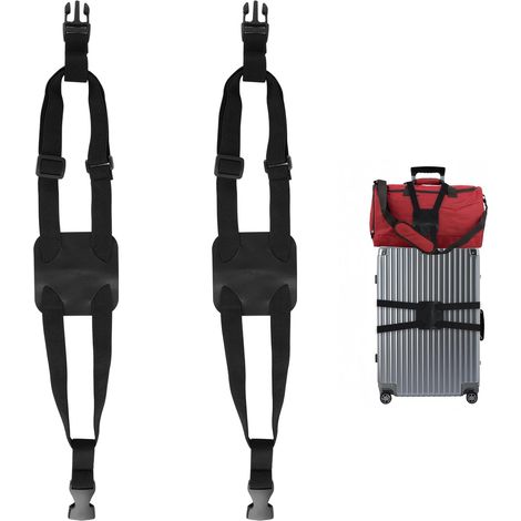 Lot de 2 sangles pour bagages, permettant d'ajouter un sac facilement transportable, valise, élastique haute élasticité, sac banane ajustable, tendeurs élastiques avec boucles (noir) (1/5)