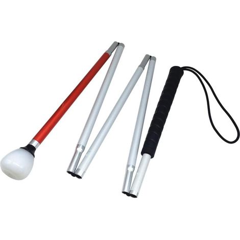 1 Canne Blanche, Aluminium Pliable 5 Sections, Embout Roulette, Ruban Réfléchissant, Pour Personnes Malvoyantes (1/5)