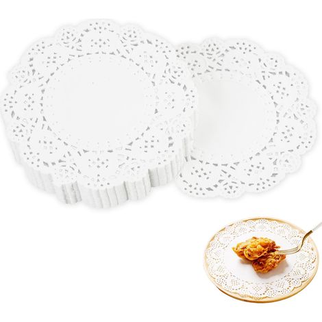 200 Pièces Napperon Papier Dentelle Blanc Rond, 8,89Cm 3.5" Napperon en Papier Rond Pour Mariage, Anniversaire, Gâteaux, Table Ronds en Dentelle Blanc (1/5)