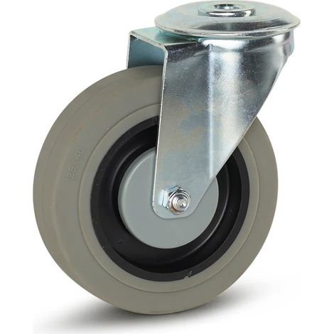 Roue pivotante freinée - MESO - Caoutchouc gris - 125mm - 180kg - Trou central