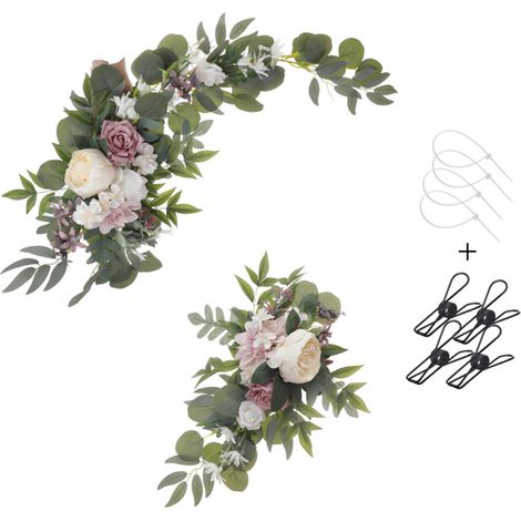 Ensemble de fleurs artificielles, arc de mariage, Floral pour signes de bienvenue, décoration de cérémonie, blanc laiteux (1/5)