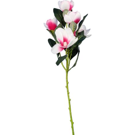 Branche décorative avec 5 magnolias nobles rose clair - 45 cm