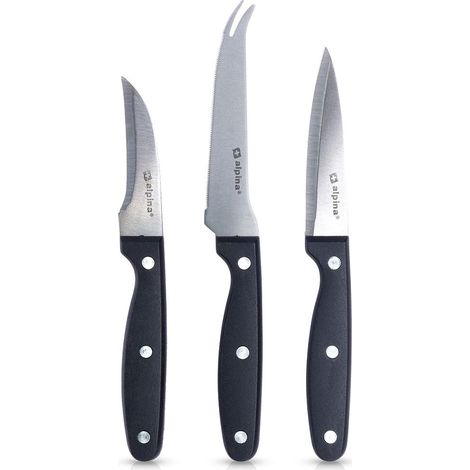 Set 3 Coltelli Cucina Multiuso Carne Bistecca Pesce in Acciaio Inox Nero Alpina (1/5)