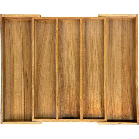 Acacia Cutlery Tray for Drawer, Expandable Kitchen Drawer Organizer, Cutlery Storage with 3 to 5 Compartments, Plastic Cutlery Storage Holder (1/5)