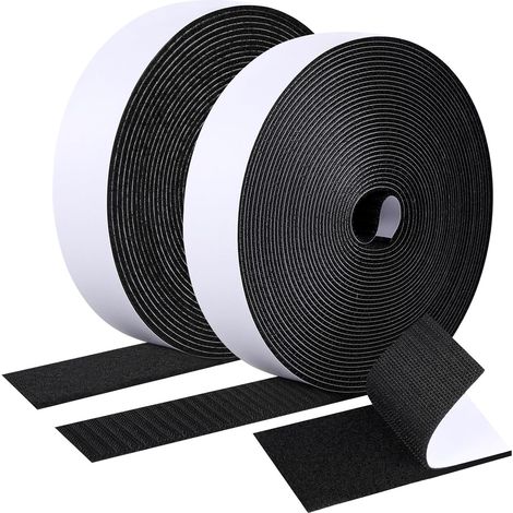 Scratch Double Face Sticker, 10Metre 20 mm Adhesive Tapes, Bandes Auto-agrippantes, Adhesive Gripping Tape with Hooks and Loops(Noir) (1/5)