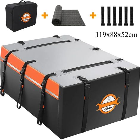 Coffre de toit imperméable 566L pour voiture – Capacité 19 pieds cubes – Installation facile avec sangles – Dimensions 119x88x52cm – Noir