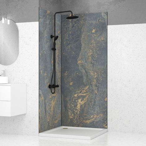 pack de 2 panneaux muraux pierre venus 90+90x210 cm avec profilés noir mat - stone'it
