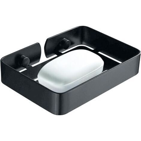 Soap Dish for Shower 304 Stainless Steel Soap Dish Soap Saver Tray Wall Mounted Sponge Holder (Black) (1/5)