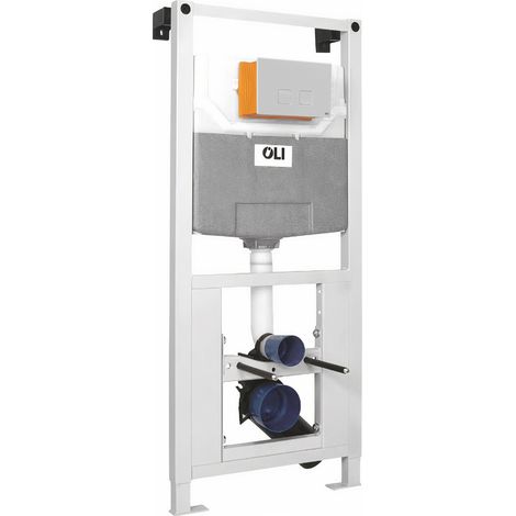 OLI 120 Plus Mechanical Mid Height Concealed Cistern with Wall Frame and Basal White Dual Flush Plate with Square Buttons (1/3)