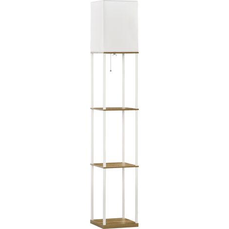 Stehlampe mit Ablagen, Metallgestell und Stoffschirm, 26 x 26 x 159 cm, Weiß/Braun