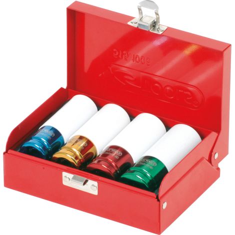 Ks Tools – Coffret de douilles à choc 1/2 pour jantes aluminium – 4 tailles 17/19/21/22 mm – Acier chrome vanadium – Revêtement ABS résistant