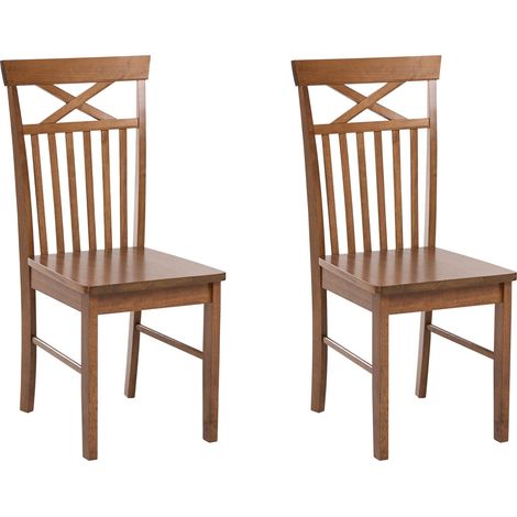 Set of 2 Dining Chairs Brown Rubberwood with Traditional Style Kitchen Dining Room HOUSTON (1/5)