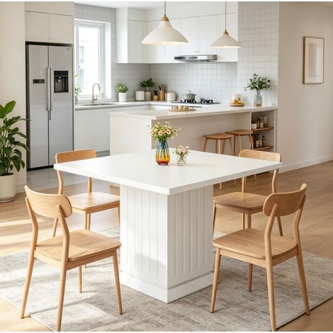 Table de salle à manger 90x90x75 cm en bois blanc, pour 4 personnes, pour cuisine FloraGrace (1/5)