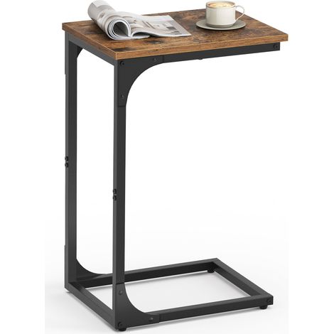 Table d'Appoint, Bout de Canapé, Table de Chevet en C, Plateau de Télévision, pour Salon, Chambre, Style Industriel, Marron Rustique et Noir LET350B01 (1/5)