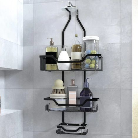 (noir-L) Porte-savon suspendu pour pommeau de douche, Organisateur de douche à 3 niveaux avec porte-savon et crochets pour serviettes, éponge, Rentrée des classes (1/5)