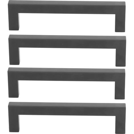 Set mit 4 quadratischen Griffen aus schwarzem Edelstahl für Schubladen und Türen, 12 x 12 x 192 mm (1/5)