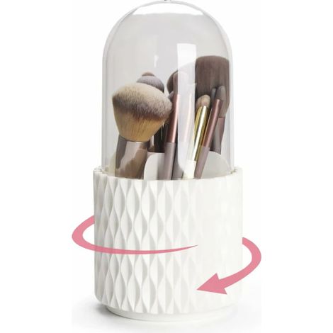 Porte-pinceaux de maquillage avec couvercle - Organisateur rotatif 360° anti-poussière, boîte à cosmétiques transparente en acrylique, support tournant pour pinceaux et accessoires de beauté (1/5)