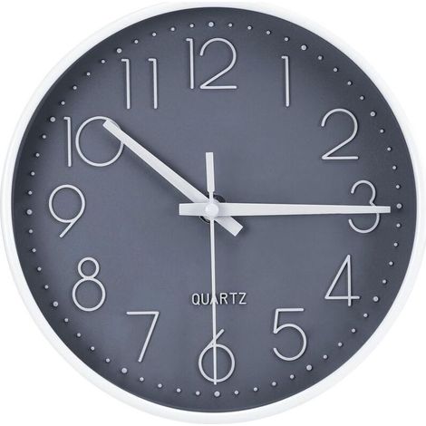 Horloge Murale EXCITAT 20 cm - Ronde et Silencieuse - pour Bureau, Cuisine, Salon, Chambre d'Enfant, École - Gris