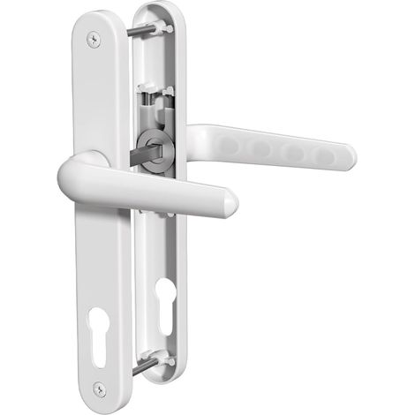 UPVC Poignée de porte,Blanc,Axe de 92mm,Centres de vis de 210mm,Plaque arrière de 243mm,Système de ressort,Convient à toutes les portes d'entrée en UPVC,Porte de patio (1/5)