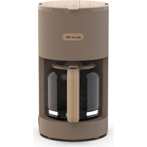 Ariete 1394 Macchina per Caffè con Filtro Breakfast Wood, Macchina Caffè Americano, 12 Tazze, Dettagli Effetto Legno, Piastra Riscaldante Antiaderente, Tortora