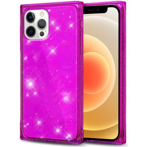 Funda cuadrada con purpurina para iPhone 12 Pro, color morado. (1/2)