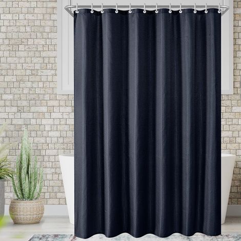 Rideau de douche 180 x 200 cm Motif gaufre homme Bleu Ourlet lesté Textile anti-moisissure Imperméable Lavable Tissu polyester Pour salle de bain, baignoire Avec 12 anneaux (1/5)