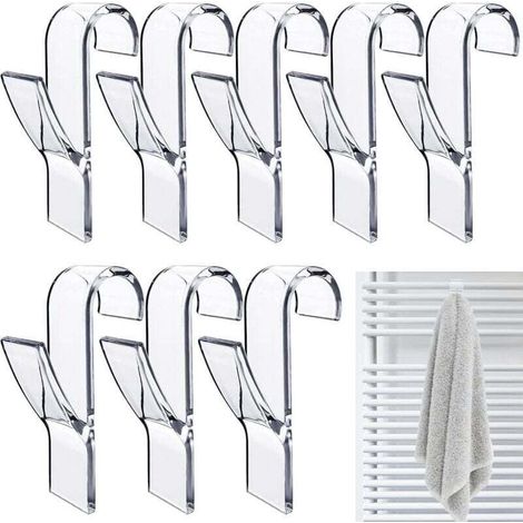 8 crochets ronds pour radiateur, crochets porte-serviettes blancs, crochets porte-serviettes de salle de bain, crochets pour sèche-serviettes, adaptés à tous les radiateurs standard (transparents). (1/4)