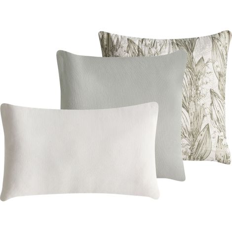 Lot de 3 Coussins Décoratifs en Coton Tissu Motif Floral 45/30 x 45/50 cm Vert et Blanc Xylopia